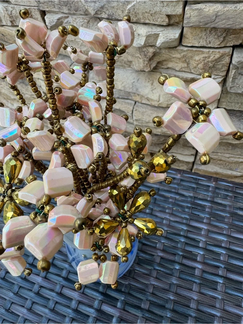 Handcrafted Pink Iridescent Bead Floral Arrangement